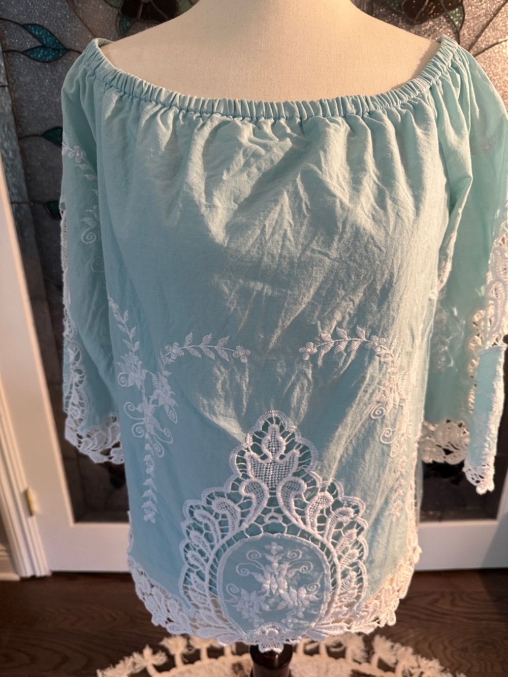 Cynthia Rowley Light Blue Embroidered Off-Shoulder Top